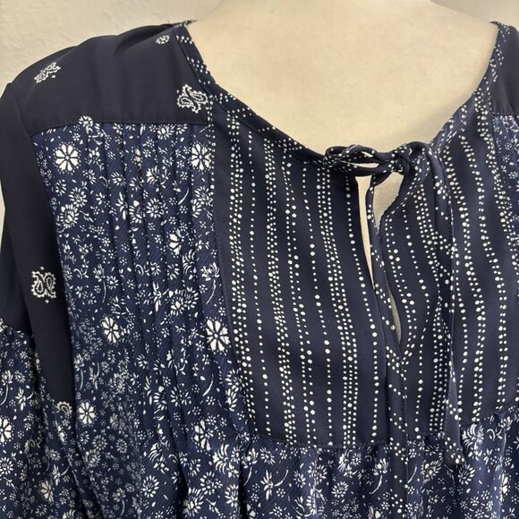 Gap Mix Print Pintuck Long Sleeve Tops Size Large Paisley Navy & Green Flowy - Picture 3 of 12